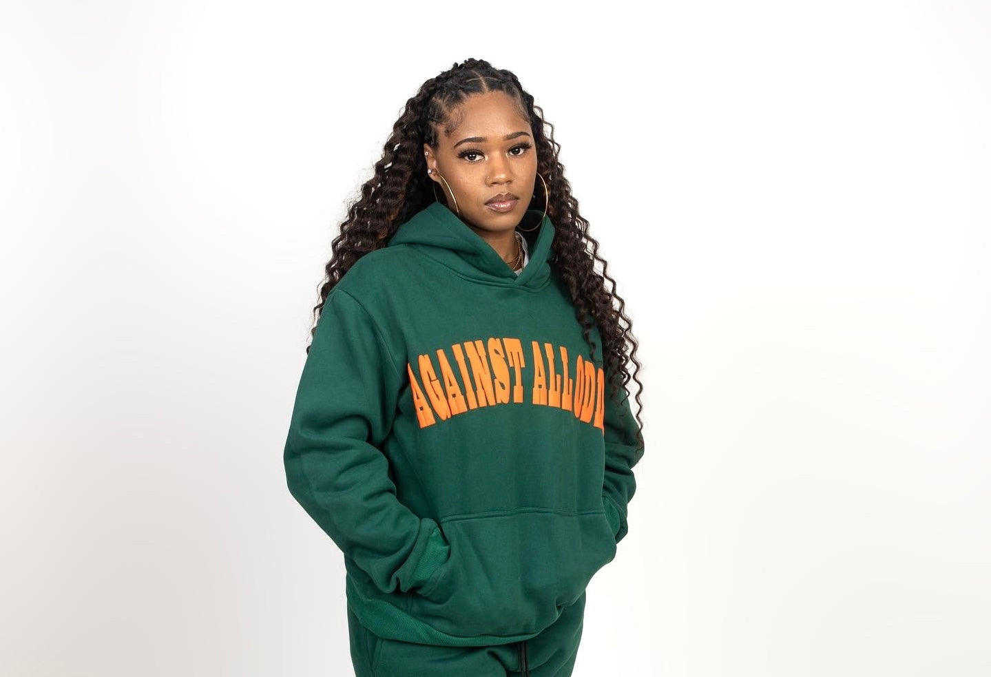 Unisex Against All Odds Hoodie - Hunter Green/Orange